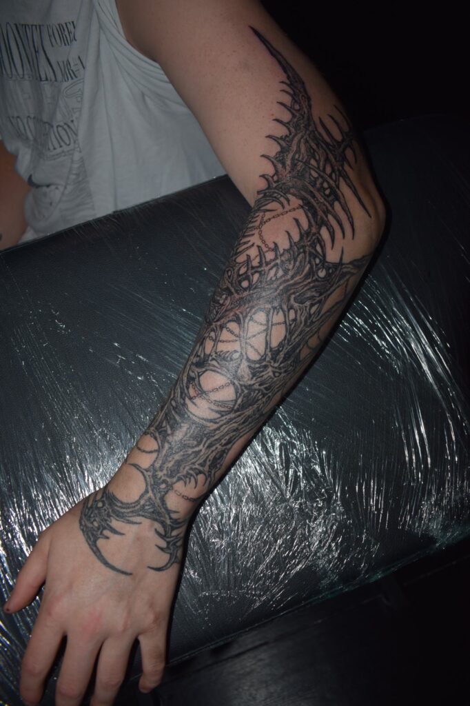 Freehand blackwork full arm sleeve